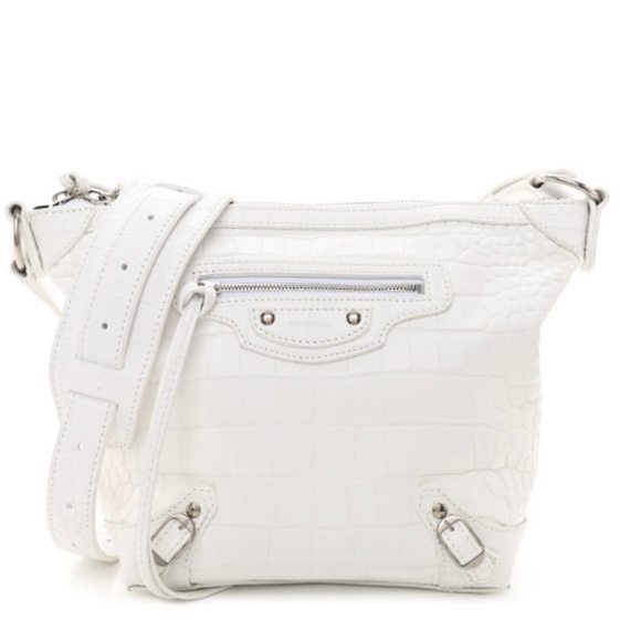 Balenciaga Neo Classic Hobo Crocodile Embossed Leather XS White - Picture 1 of 16